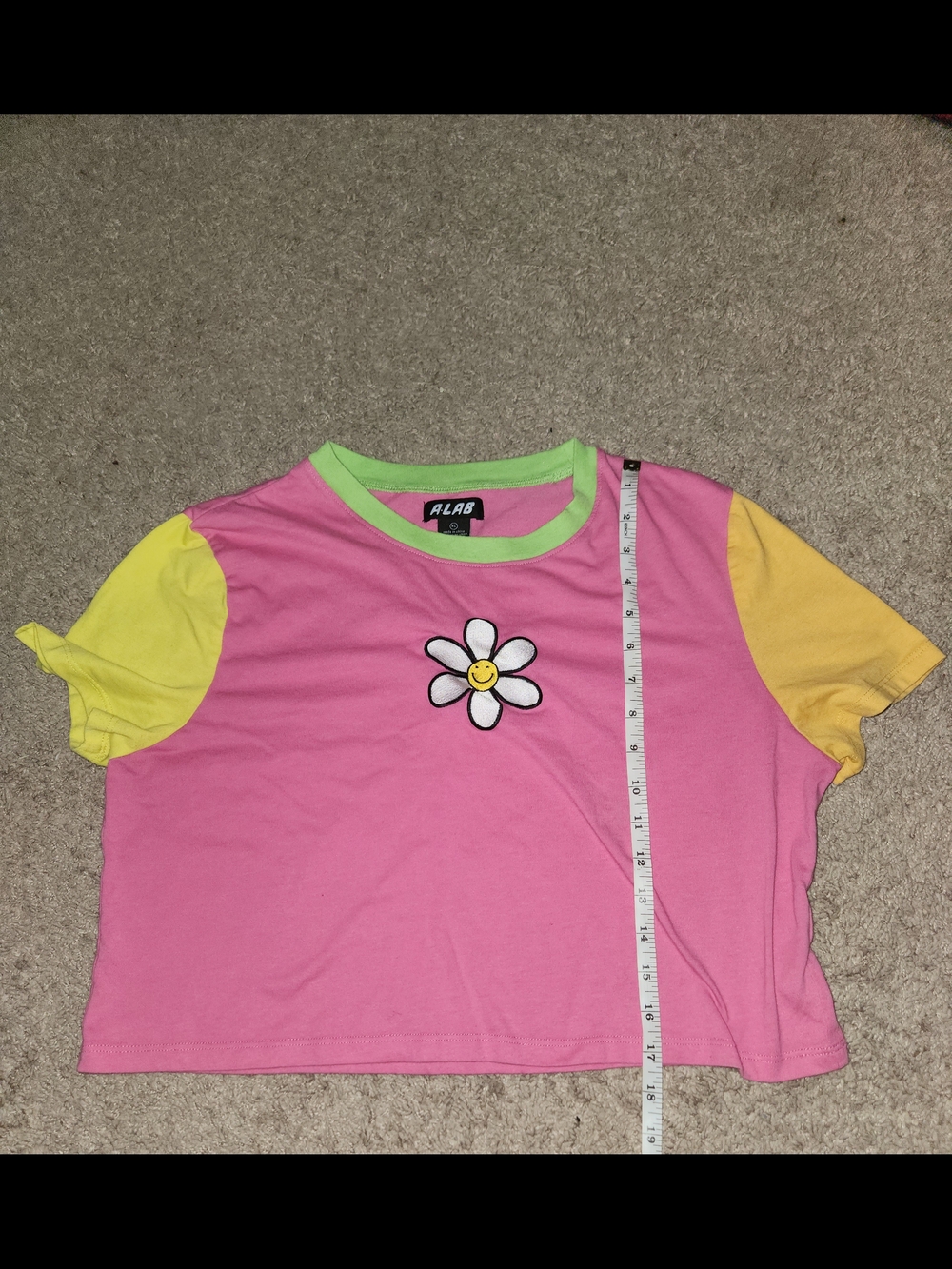 ALAB Pink Daisy Crop Top with Yellow Sleeves XL